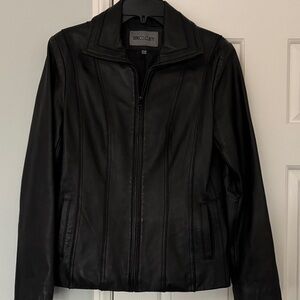 Bromley Black Leather Jacket, Zip Up